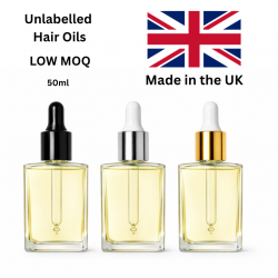 Unlabelled Luxury Hair Oil — 50 ml Premium Square Glass Bottles with Dropper Tops